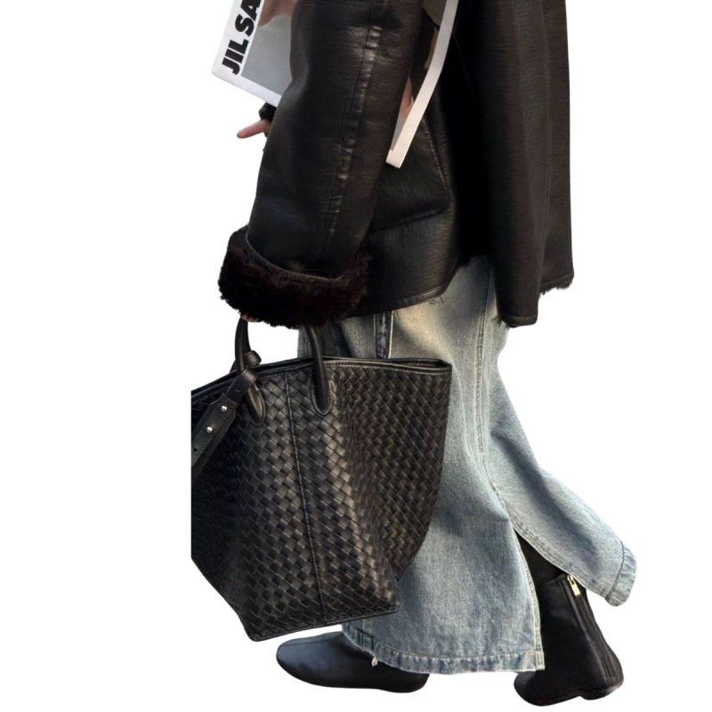 画像3:  Unisex Leather braided tote shoulder crossbody bag　ユニセックス男女兼用レザー編み込みトートショルダークロスボディーバッグ (3)