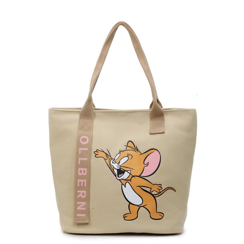 画像1:  Unisex Tom and Jerry Jerry Print Canvas Large Capacity Tote Shoulder Bag Shopping Eco Bag　ユニセックス男女兼用トムとジェリージェリープリントラージキャパシティキャンバストートショルダーバッグ通勤通学ショッピング (1)