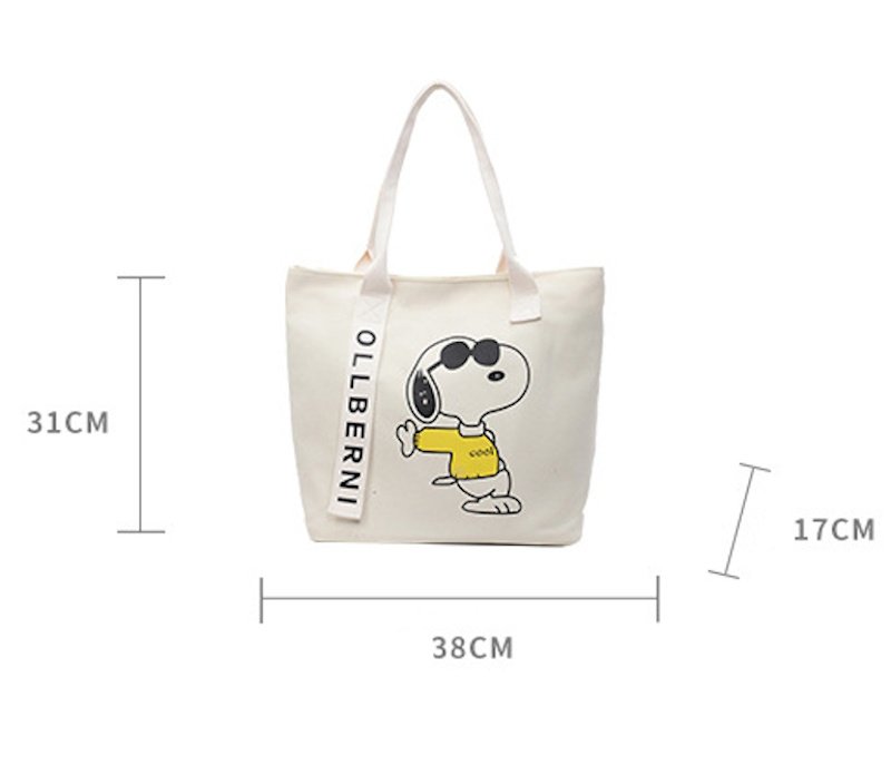 画像4:  Unisex Snoopy  Print Canvas Large Capacity Tote Shoulder Bag Shopping Eco Bag　ユニセックス男女兼用スヌーピープリントラージキャパシティキャンバストートショルダーバッグ通勤通学ショッピング (4)