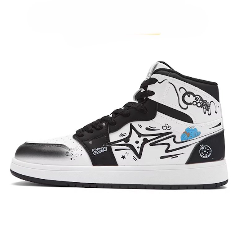 画像1: Sesame Street Graffiti High-Top Platform Leather Lace-Up Sneakers Shoes　ユニセックス 男女兼用セサミストリート  グラフィティ ハイカット 厚底 レザーレースアップスニーカー (1)