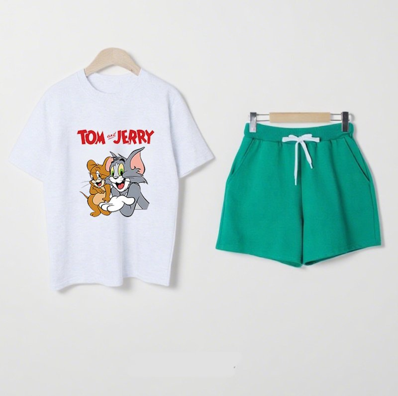 画像3: Tom and Jerry short-sleeved T-shirt & shorts set　トムとジェリー半袖Tシャツ＆ショートパンツ セットアップ上下 (3)