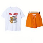 画像1: Tom and Jerry short-sleeved T-shirt & shorts set　トムとジェリー半袖Tシャツ＆ショートパンツ セットアップ上下 (1)