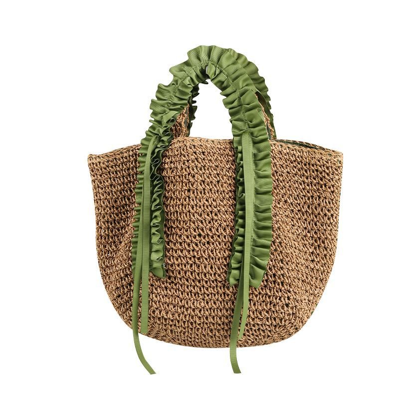 画像2: Wrap Pack Handheld bag straw tote bag フリルハンドルストローかごバック　トートバッグ　 (2)