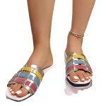 画像1: Women’s color matching pointed thick high-heeled shoes pumps sandals Mules ボーダーミュール パンプス ミュール (1)