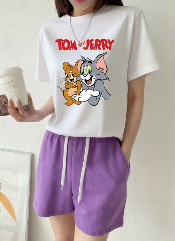 画像4: Tom and Jerry short-sleeved T-shirt & shorts set　トムとジェリー半袖Tシャツ＆ショートパンツ セットアップ上下 (4)