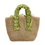 画像1: Wrap Pack Handheld bag straw tote bag フリルハンドルストローかごバック　トートバッグ　 (1)