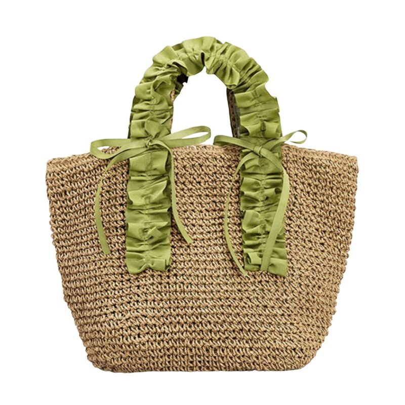 画像1: Wrap Pack Handheld bag straw tote bag フリルハンドルストローかごバック　トートバッグ　 (1)