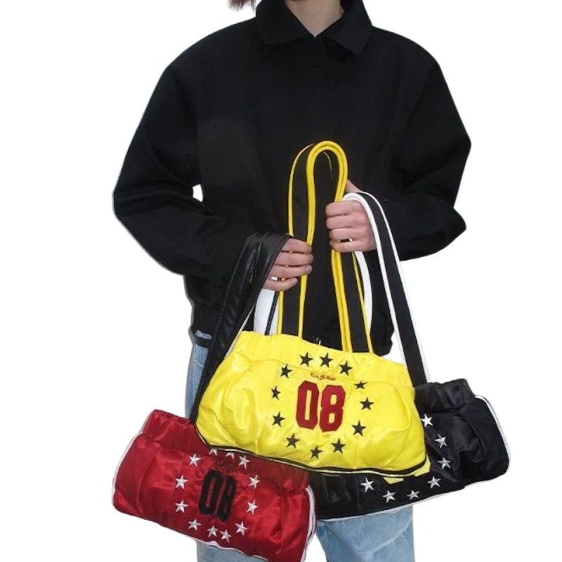 画像1: Star Multicolor Street Style Leather Trim Tote Shoulder Bag　ユニセックス男女兼用スター星＆ナンバリング08トリムトートショルダーバッグ (1)