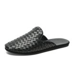 画像1: Leather Baotou mesh style half sandals slippers　本革 メンズ メッシュ 編み込み イントレチャート レザーハーフスリッパサンダル (1)