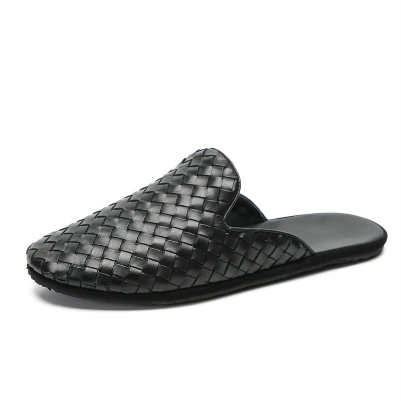 画像1: Leather Baotou mesh style half sandals slippers　本革 メンズ メッシュ 編み込み イントレチャート レザーハーフスリッパサンダル (1)