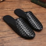 画像2: Leather Baotou mesh style half sandals slippers　本革 メンズ メッシュ 編み込み イントレチャート レザーハーフスリッパサンダル (2)