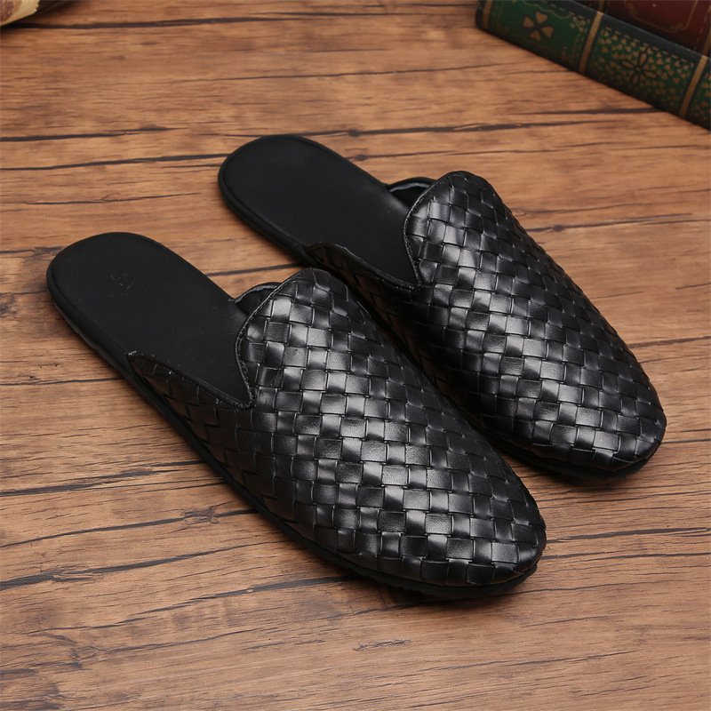 画像2: Leather Baotou mesh style half sandals slippers　本革 メンズ メッシュ 編み込み イントレチャート レザーハーフスリッパサンダル (2)