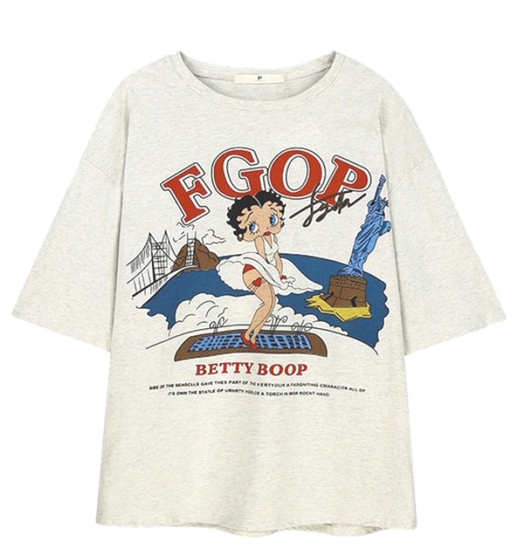 画像1: FGOP Betty Boop Print Tshirts ユニセックス男女兼用FGOPベティ・ブーププリント Tシャツ (1)