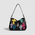 画像2: Multi Color Cross under arm chain shoulder tote bag Y2K マルチカラー 十字架 クロスパッチ付き アンダーアーム ショルダーバッグ (2)