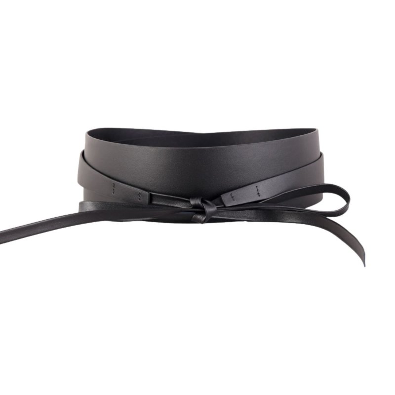 画像2: Women's Leather Wide decoration sash belt 本革レザー幅広 りぼん 結び サッシュベルト (2)