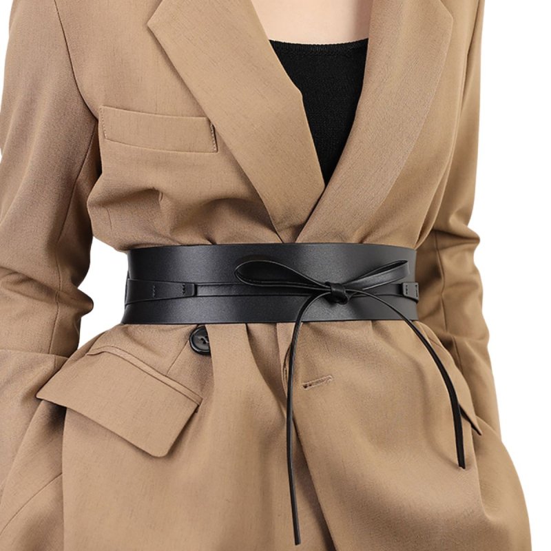 画像1: Women's Leather Wide decoration sash belt 本革レザー幅広 りぼん 結び サッシュベルト (1)