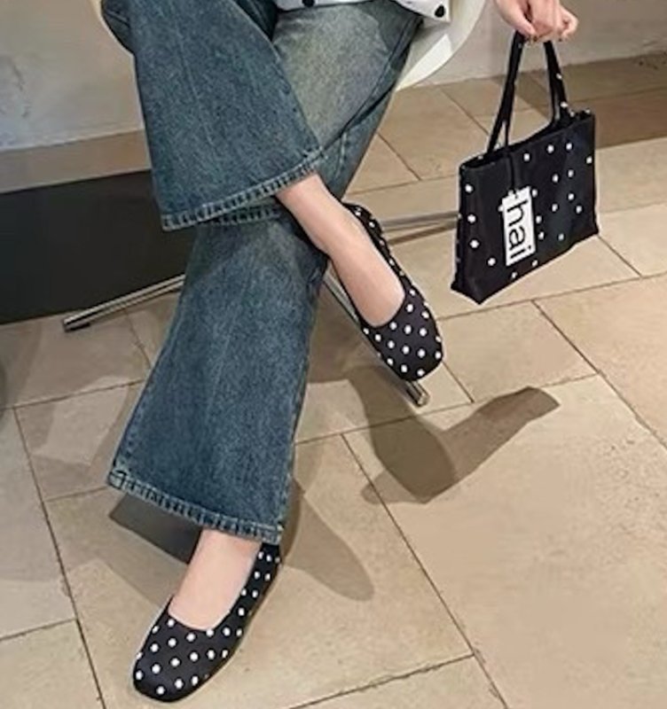 画像9: Women's Polka dot square toe Mary Jane flat ballet shoes pumps Shoes  水玉柄ドットフラット バレエシューズ パンプス　 (9)