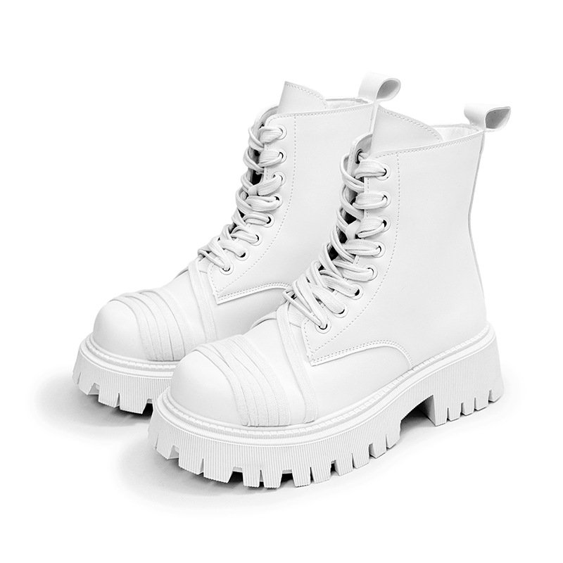 画像3: Men's high cut velcro leather martin boots high-top lace-up boots sneakers  ユニセックス男女兼用レザーハイカットベルクロレースアップ ブリティッシュ 厚底 ブーツスニーカー (3)