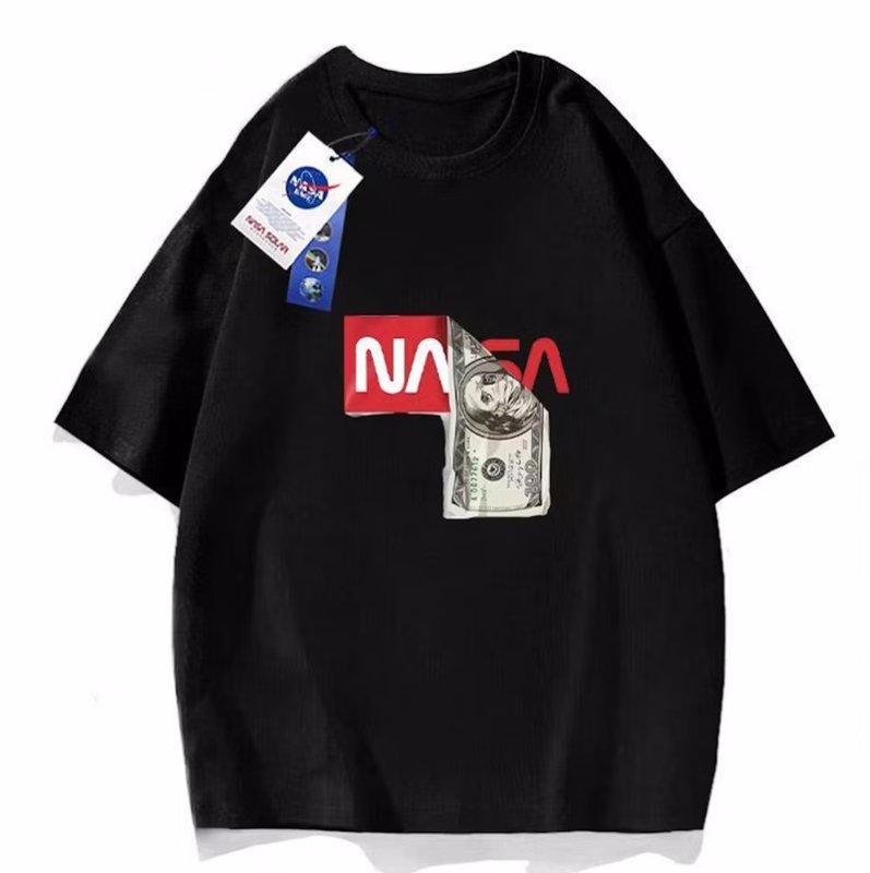 画像1: NASA collaboration US dollar bill pattern print Tshirts  ユニセックス 男女兼用ナサ×USドル紙幣プリント 半袖Tシャツ (1)