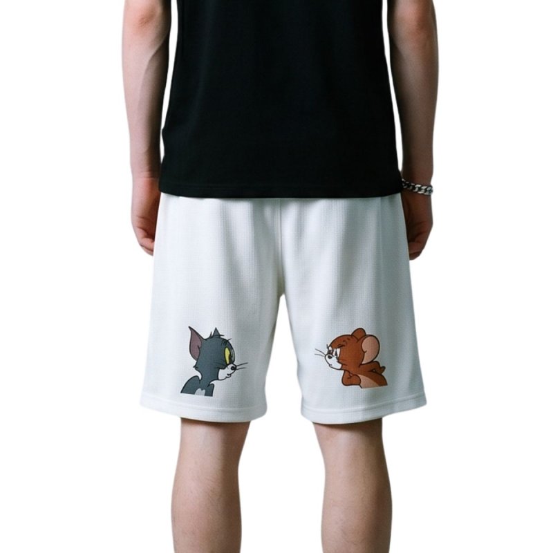 画像1: 26 Tom and Jerry Back Print Waffle Short Half Pants  ユニセックス トム ＆ ジェリー トムとジェリー バックプリント ワッフル素材 ハーフパンツ ショートパンツ  (1)