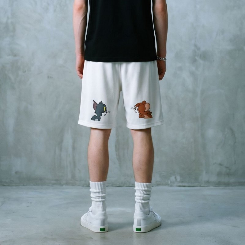 画像2: 26 Tom and Jerry Back Print Waffle Short Half Pants  ユニセックス トム ＆ ジェリー トムとジェリー バックプリント ワッフル素材 ハーフパンツ ショートパンツ  (2)