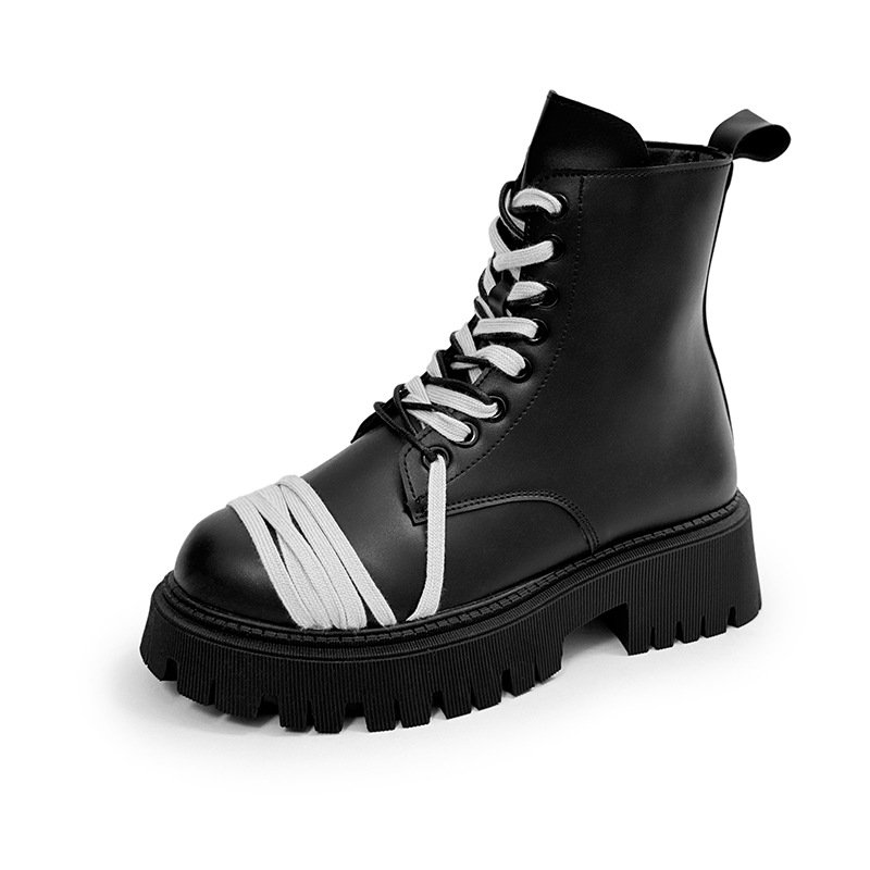 画像1: Men's high cut velcro leather martin boots high-top lace-up boots sneakers  ユニセックス男女兼用レザーハイカットベルクロレースアップ ブリティッシュ 厚底 ブーツスニーカー (1)