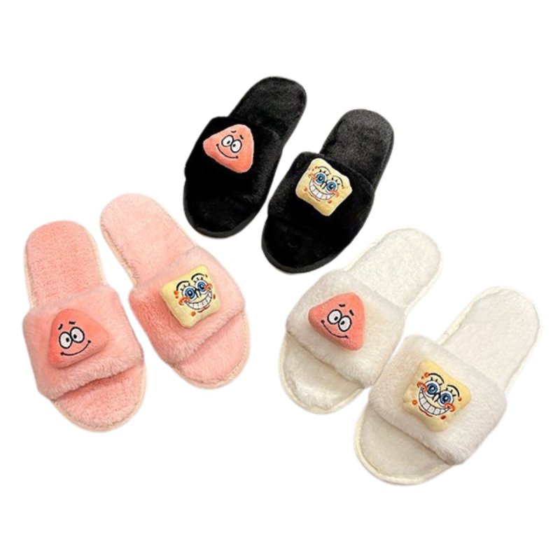 画像4: 26 Sponge bob 3D Faux Fur slippers flip flops soft bottom sandals スポンジボブ エレガント ファー サンダル ビーチサンダル  (4)