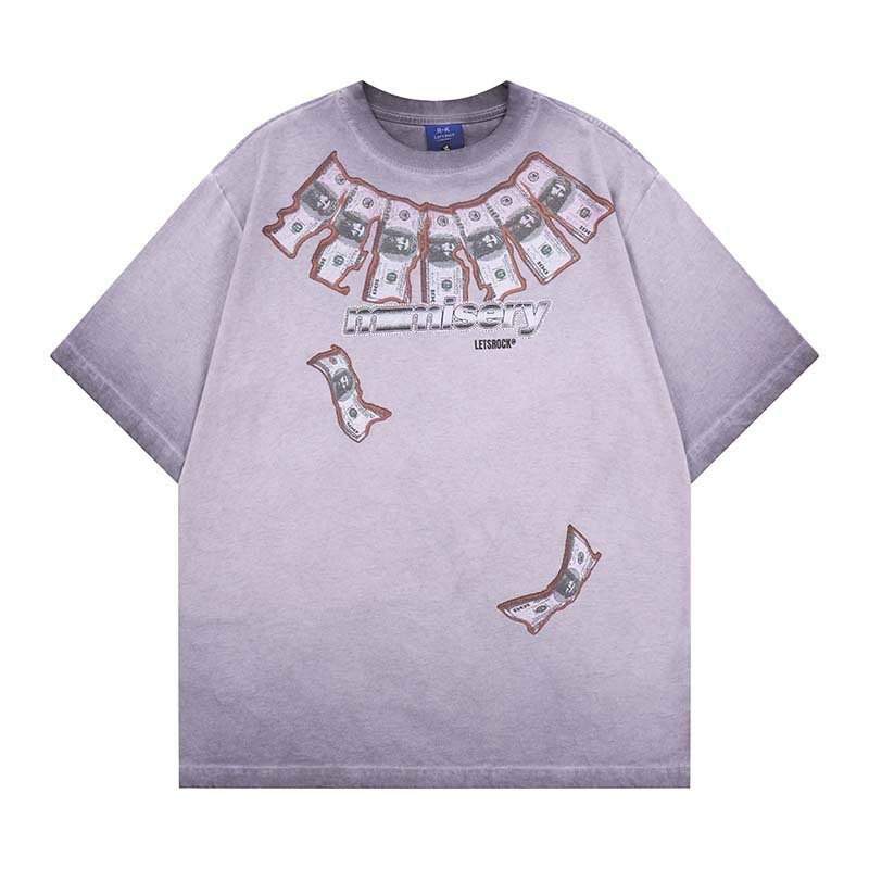 画像3: LETSROCK Vintage US dollar bill Money pattern print Tshirts ユニセックス 男女兼用 ヴィンテージ風 古着風 USドル 紙幣 プリント 半袖Tシャツ (3)