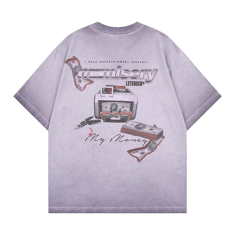 画像4: LETSROCK Vintage US dollar bill Money pattern print Tshirts ユニセックス 男女兼用 ヴィンテージ風 古着風 USドル 紙幣 プリント 半袖Tシャツ (4)