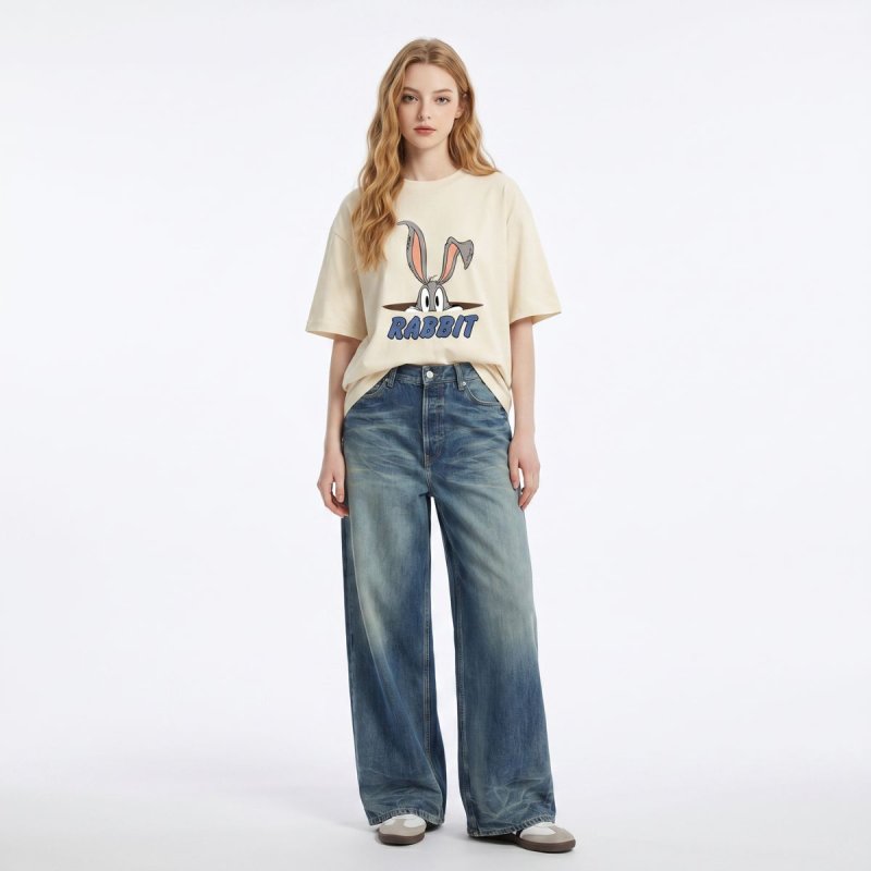 画像2: Bugs bunny print T-shirt ユニセックス 男女兼用 バックスバニー ロゴ プリント 半袖 Tシャツ (2)