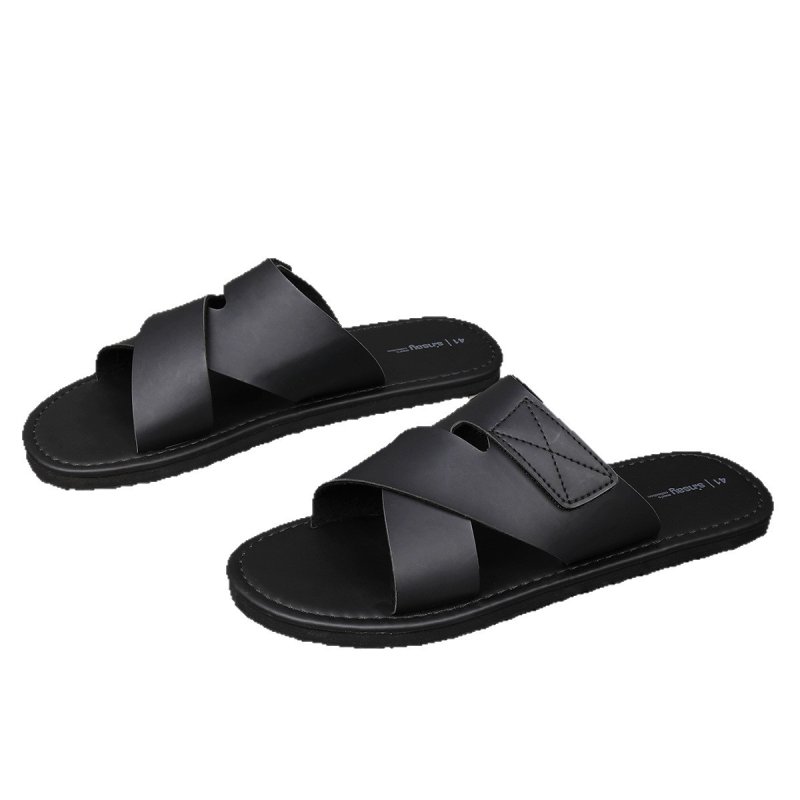 画像2: Unisex soft-soled Leather cross flat sandal slippers   ユニセックス男女兼用 レザークロスフラット サンダル スリッパ (2)