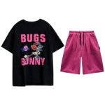 画像1: Oversized Basketball BUGS BUNNY Print Tshirts and Short Pants  Set up オーバーサイズ ユニセックス 男女兼用 バスケットボール バッグスバニー 半袖 Tシャツ & ショートパンツ ハーフパンツ セットアップ (1)