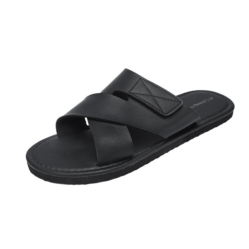 画像1: Unisex soft-soled Leather cross flat sandal slippers   ユニセックス男女兼用 レザークロスフラット サンダル スリッパ (1)
