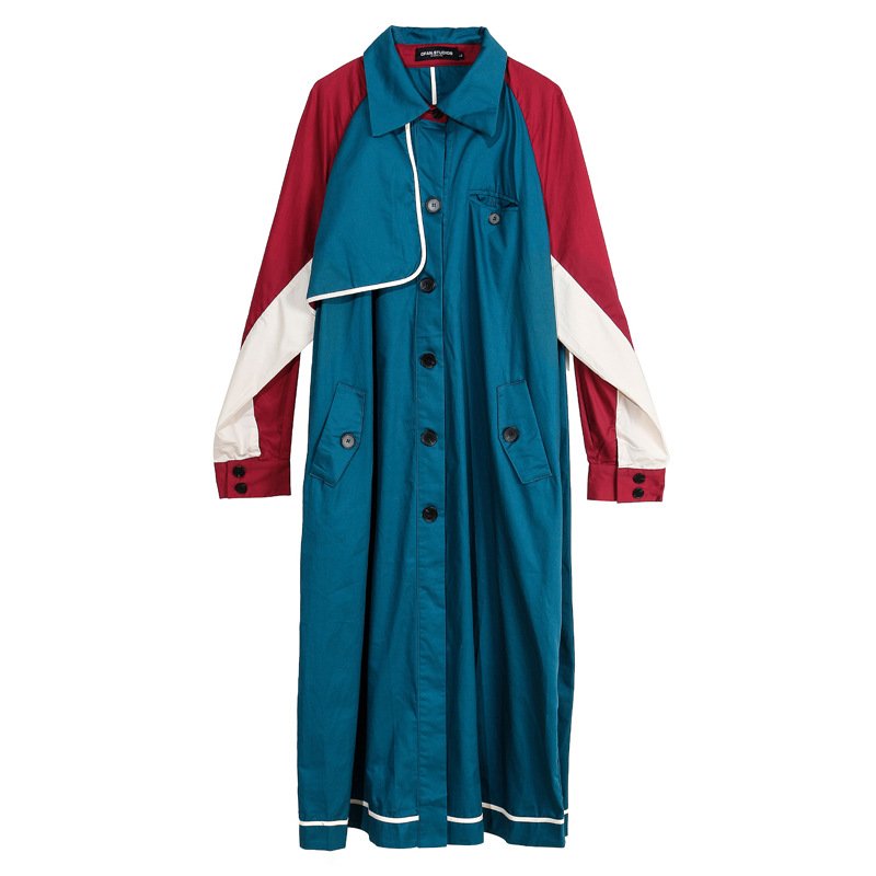 画像1: New khaki stitching trench coat long coat   ステッチトレンチコートロングコート (1)
