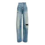 画像1: Women’s Wide-leg Jeans with Buttons high-waisted Damage Barrel leg jeans denim pants 4つボタン ハイウエスト ブレスト ダメージ加工 バレルレッグ ワイド デニムパンツ ジーンズ (1)