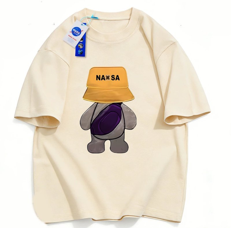 画像1: NASA x Walking Back Bear Print T-Shirt  ユニセックス 男女兼用NASAナサ×ウオーキングベアプリント半袖Tシャツ (1)