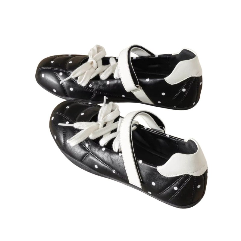 画像3: Polka dot low-cut lace-up ballerina leather shoes sneakers　水玉ドットローカットレースアップバレリーナレザーシューズスニーカー (3)