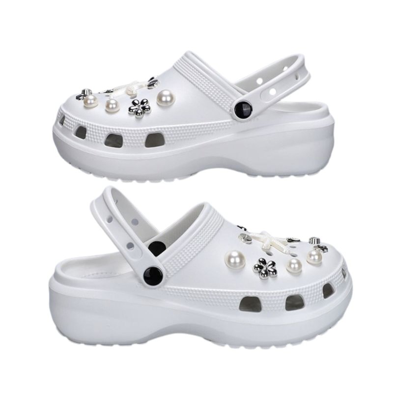 画像5:  Pearl＆ rhinestone＆ starfish platform Crocsandals slippers パール&ラインストーン＆ヒトデ厚底 クロックサンダル (5)