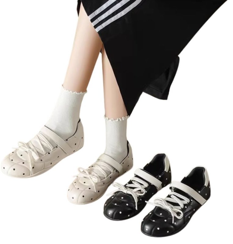 画像4: Polka dot low-cut lace-up ballerina leather shoes sneakers　水玉ドットローカットレースアップバレリーナレザーシューズスニーカー (4)