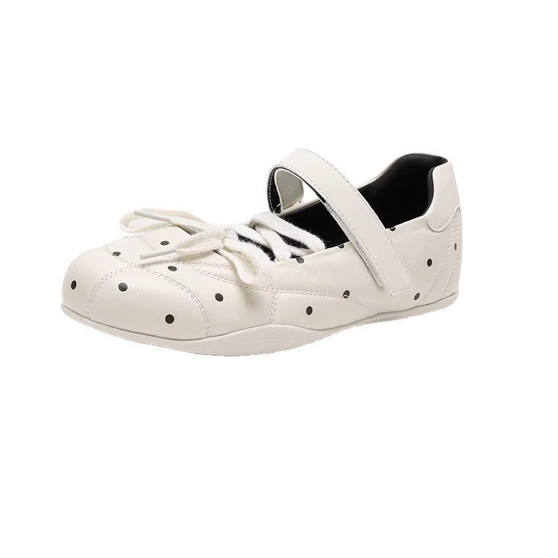 画像1: Polka dot low-cut lace-up ballerina leather shoes sneakers　水玉ドットローカットレースアップバレリーナレザーシューズスニーカー (1)