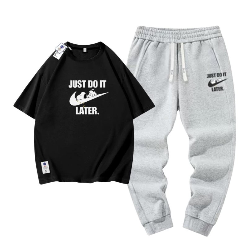 画像1: 26SS JUST DO IT LATER x Snoopy Tshirts and Long sweat pants setup ユニセックス男女兼用 NASA×JUST DO IT LATER × スヌーピー Tシャツ スウェット パンツ セットアップ (1)