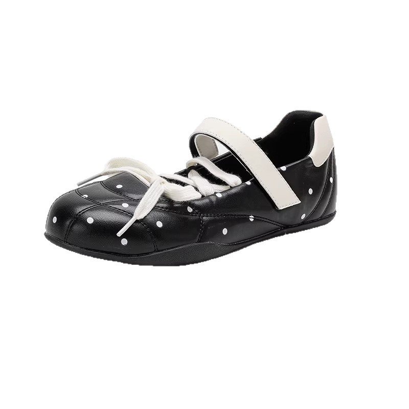 画像2: Polka dot low-cut lace-up ballerina leather shoes sneakers　水玉ドットローカットレースアップバレリーナレザーシューズスニーカー (2)