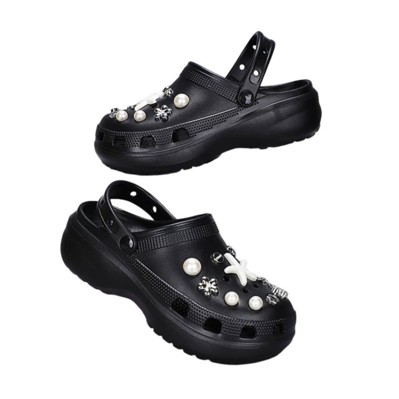 画像4:  Pearl＆ rhinestone＆ starfish platform Crocsandals slippers パール&ラインストーン＆ヒトデ厚底 クロックサンダル (4)