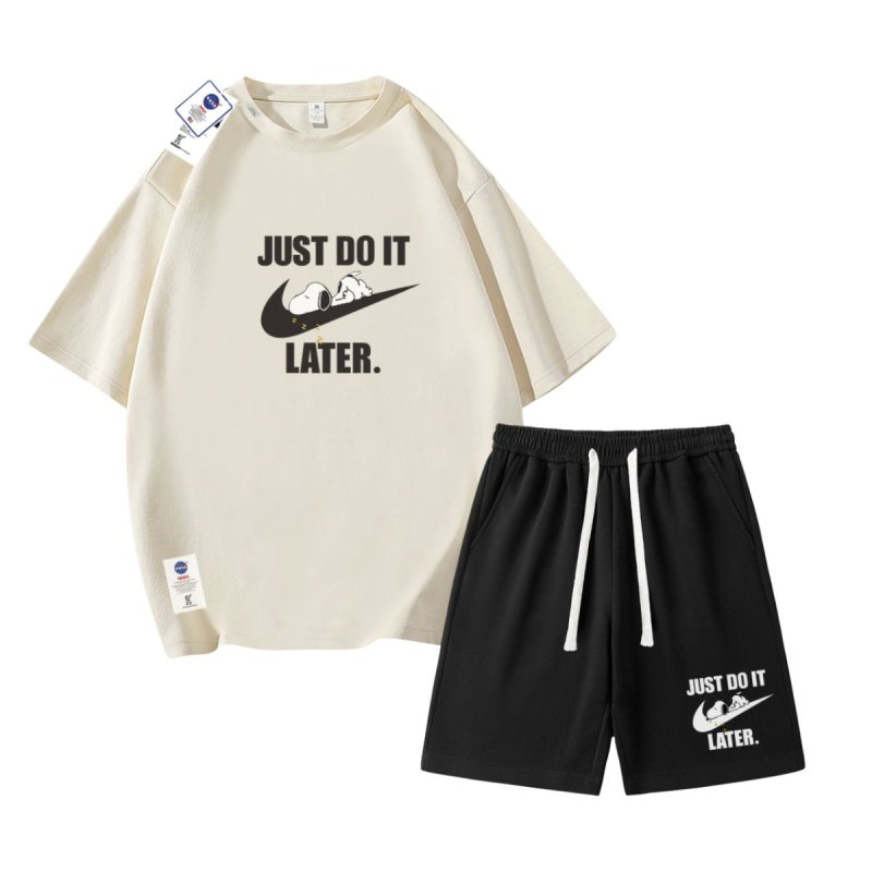 画像1: 26SS JUST DO IT LATER x Snoopy Tshirts and Short pants setup ユニセックス男女兼用 NASA×JUST DO IT LATER × スヌーピー Tシャツ ハーフ パンツ セットアップ ショートパンツ  (1)
