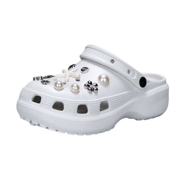 画像2:  Pearl＆ rhinestone＆ starfish platform Crocsandals slippers パール&ラインストーン＆ヒトデ厚底 クロックサンダル (2)