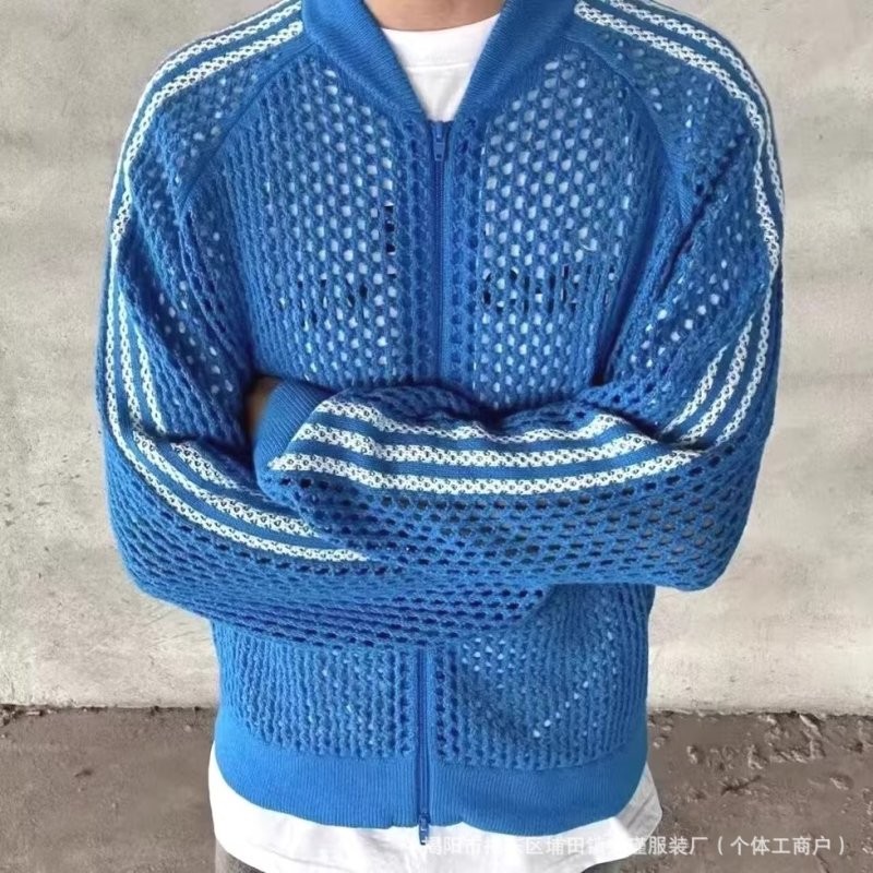 画像6: Unisex Openwork mesh 3-line jacket uniform　男女兼用ユニセックス メッシュジップアップ3ラインジャケットカーディガンユニホーム (6)