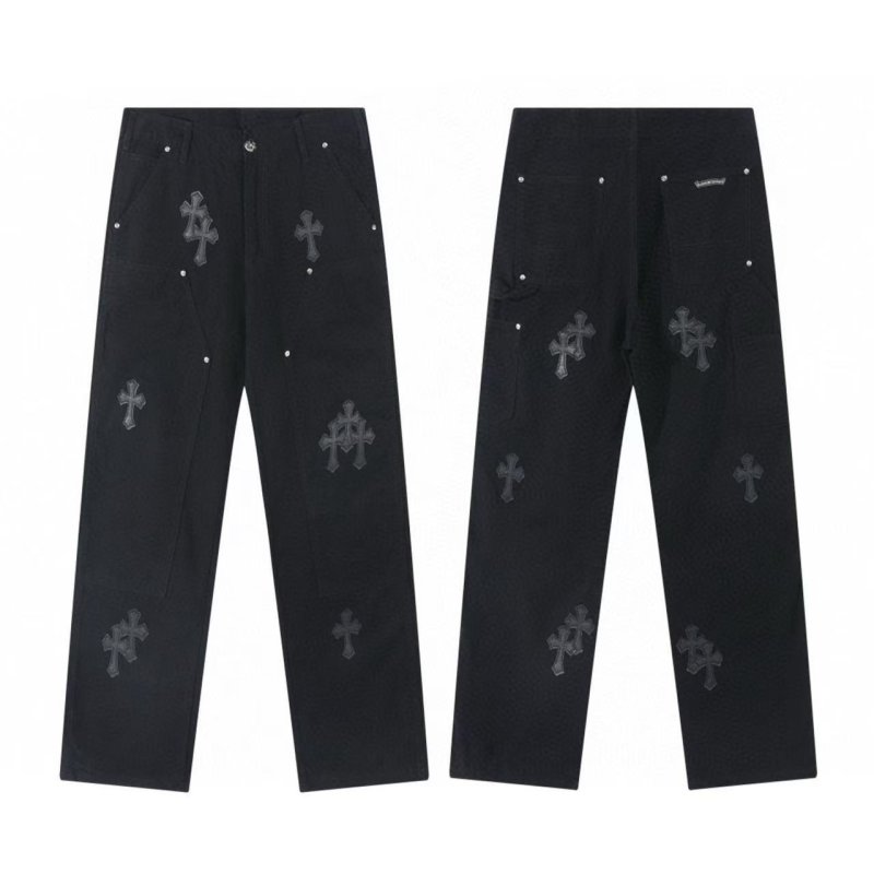 画像2: Mens Y2K Cross Wide leg Denim Pants jeans クロス 十字架 パッチ付き ワイド ベルボトム デニムパンツ ジーンズ (2)