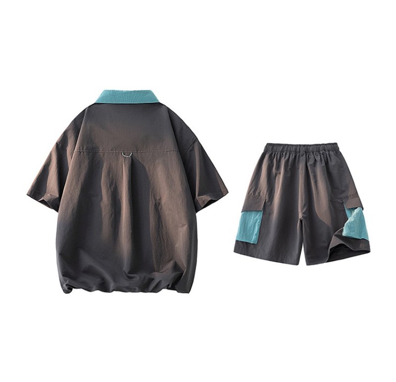 画像7: Shirt collar double-zip shirt collar short-sleeved jacket & cargo shorts  setup ユニセックス男女兼用シャツカラーダブルジップシャツカラー半袖ジャケット＆カーゴハーフパンツ セットアップ  (7)