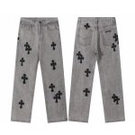 画像3: Mens Y2K Cross Wide leg Denim Pants jeans クロス 十字架 パッチ付き ワイド ベルボトム デニムパンツ ジーンズ (3)