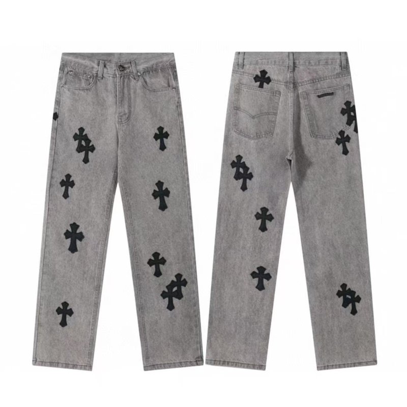 画像3: Mens Y2K Cross Wide leg Denim Pants jeans クロス 十字架 パッチ付き ワイド ベルボトム デニムパンツ ジーンズ (3)